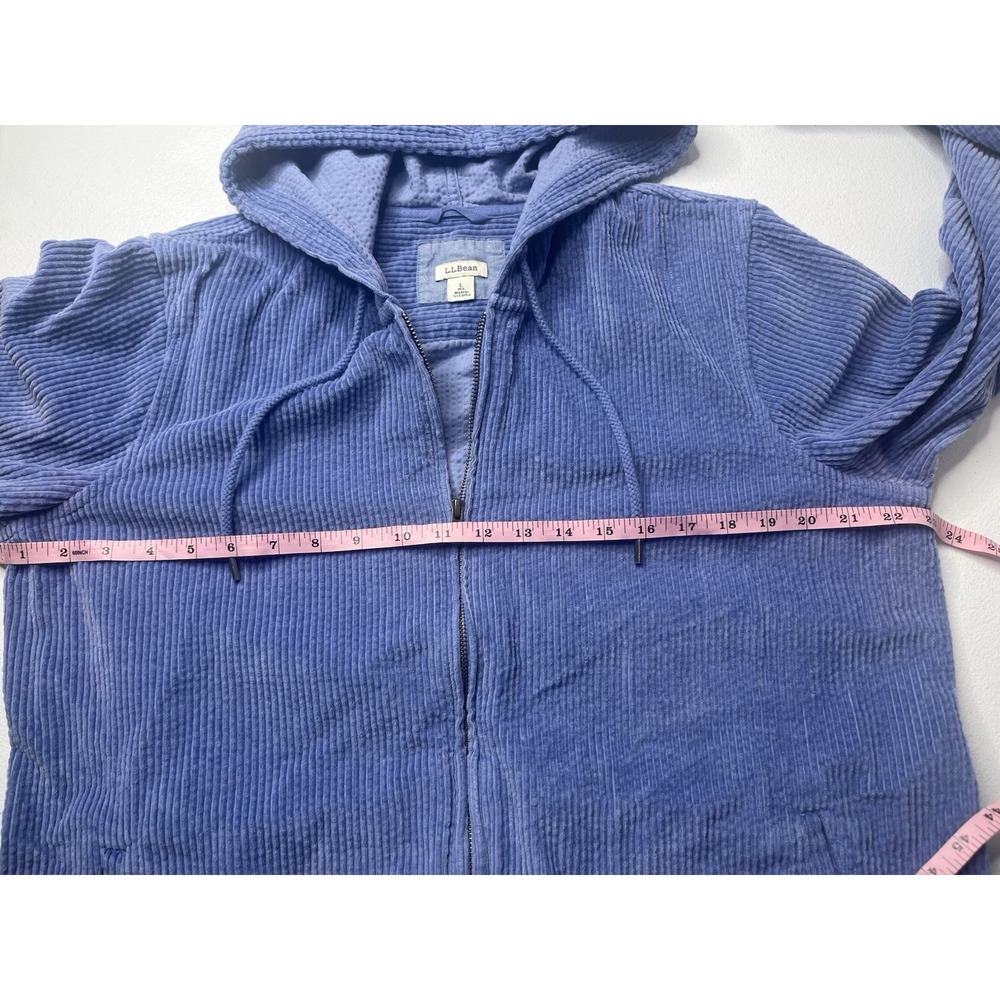 LL Bean Comfort Corduroy Relaxed Shirt Hoodie Women Large Full Zip Larkspur Blue - Picture 7 of 8